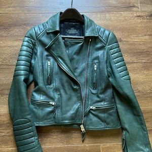 AllSaints Ladies "Forest" leather biker jacket, dark green UK10 US6 EU38